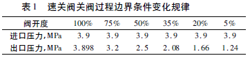不同開度工況下的進(jìn)出口壓力參數(shù)